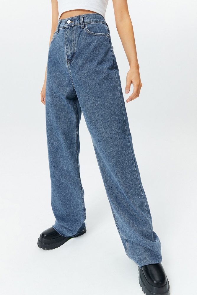 High Waisted Raw Hem Straight Leg Jeans