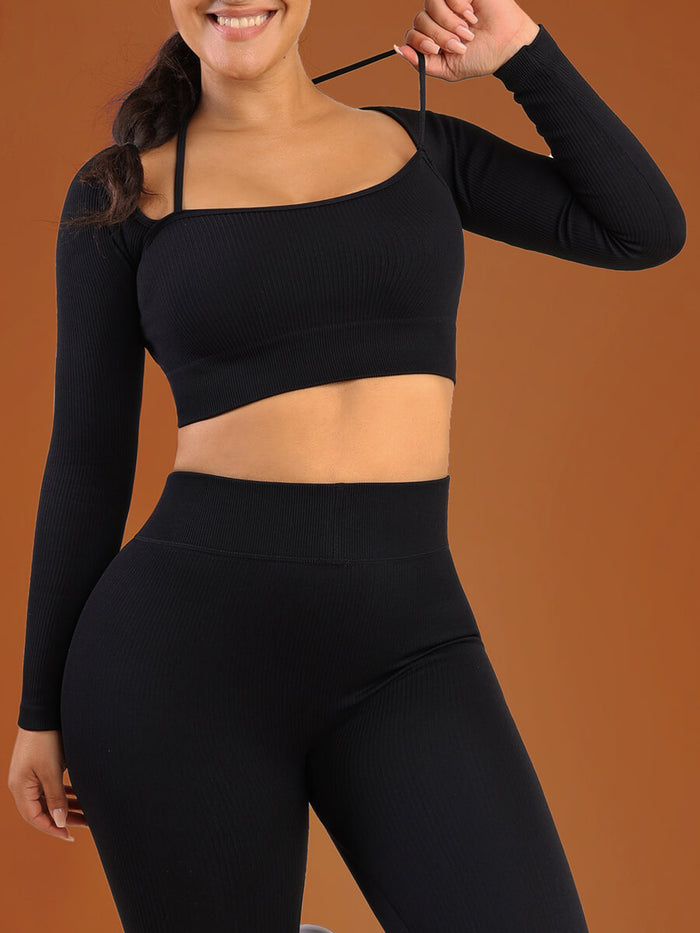 Wholesale Blue Seamless Yoga Gym Long Sleeves Crop Top