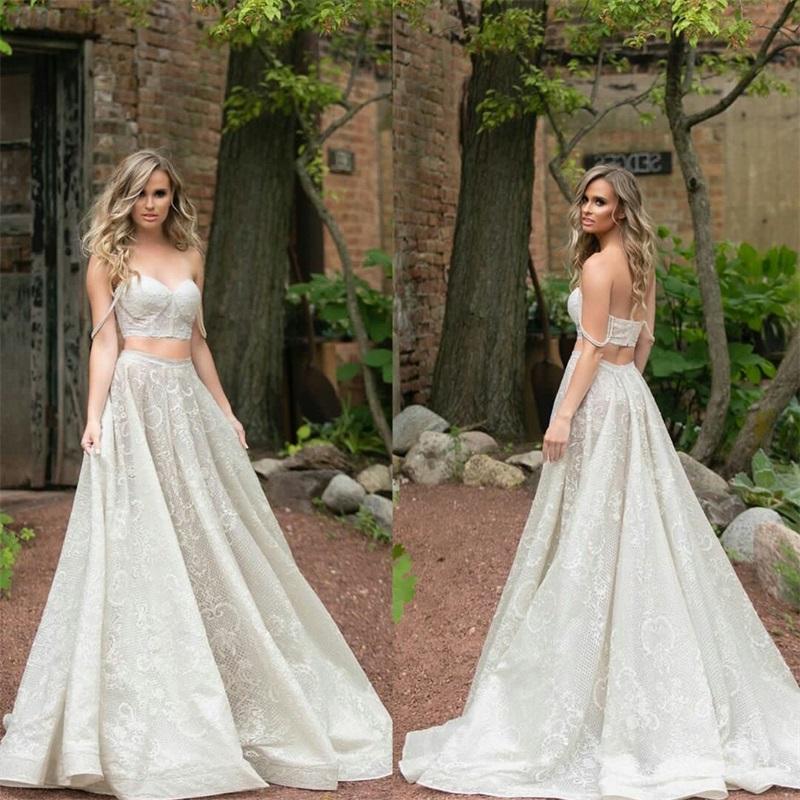 Elegant Lace Cap Sleeves Two Piece Wedding Dress