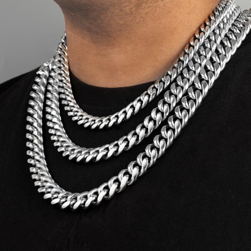 Helloice 12mm 316L Stainless Steel Cuban Chain 