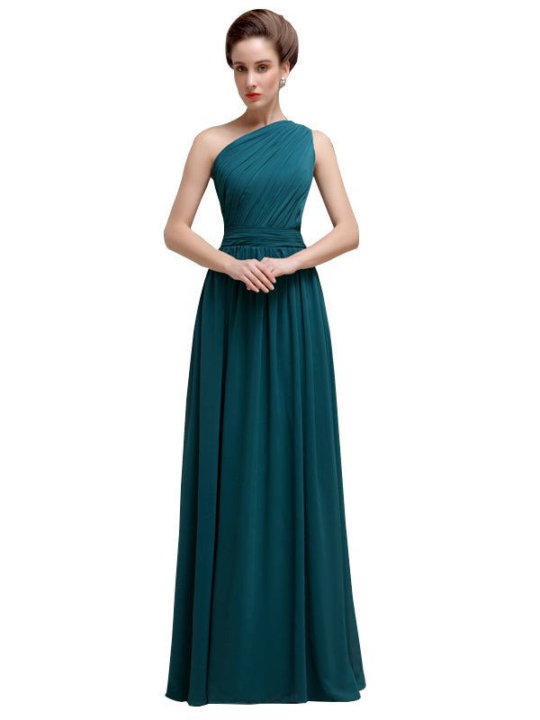 Simple One-Shoulder Chiffon Long Bridesmaid Dresses