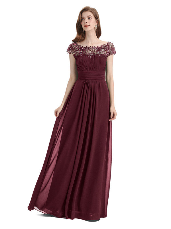 Elegant A-Line Short Sleeve Floor-Length Bridesmaid Dresses