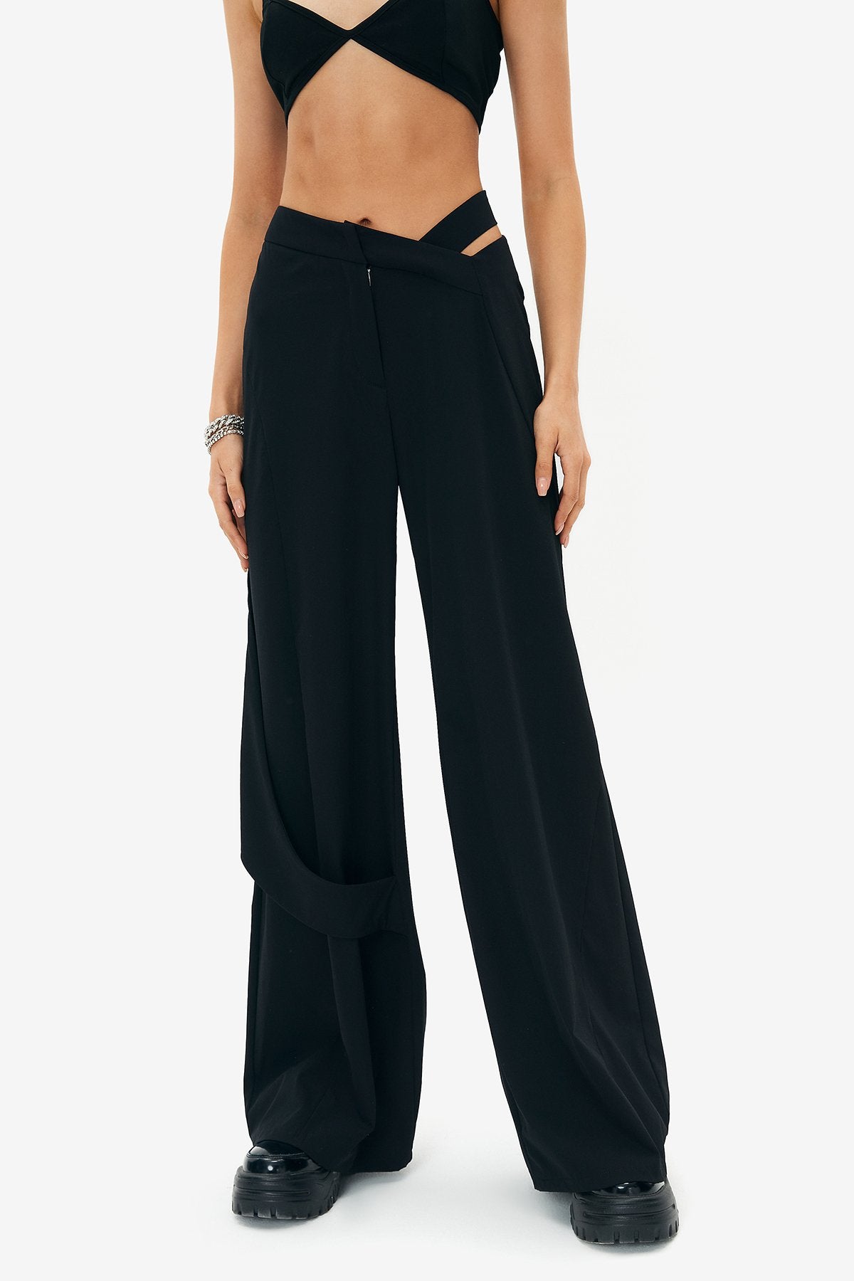 SOLADO Asymmetrical Waist Cut Out Cargo Pants