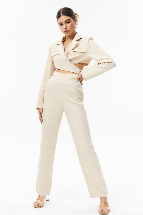 Cut Out Backless Top & Zipper Back Pants Set