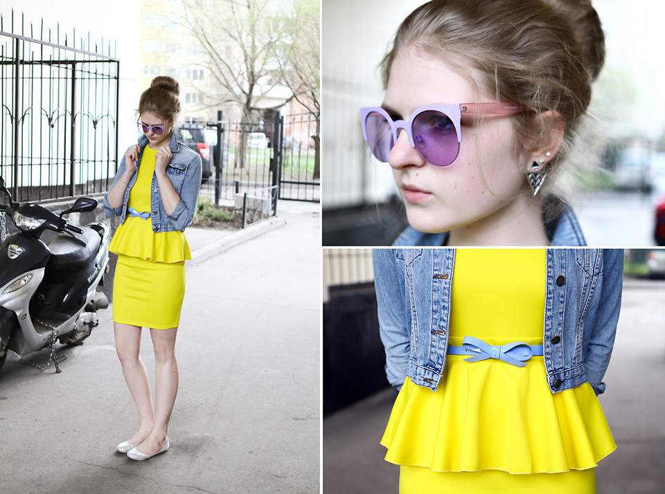 yellow neon Dress with peplum